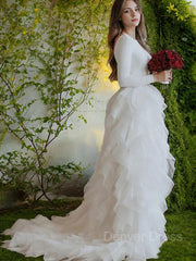A-Line Scoop Sweep Train Tulle Wedding Dresses