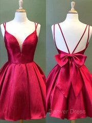 A-Line Spaghetti Straps Short Satin Homecoming Dresses For Black girls With Bow