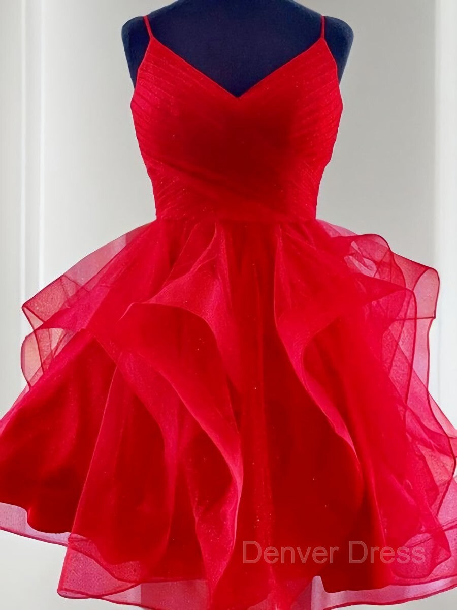A-Line Spaghetti Straps Short Tulle Homecoming Dresses For Black girls With Ruffles