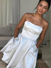 A-Line Strapless Short Satin Homecoming Dresses For Black girls With Rhinestone