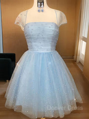 A-Line Strapless Short Tulle Homecoming Dresses For Black girls With Beading