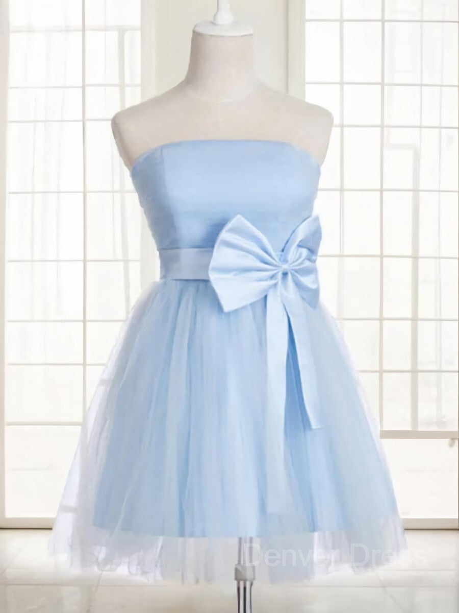 A-Line Strapless Short Tulle Homecoming Dresses For Black girls With Bow