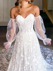 A-Line Sweetheart Cathedral Train Lace Wedding Dresses For Black girls With Appliques Lace