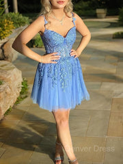 A-Line Sweetheart Corset Short Tulle Homecoming Dresses For Black girls With Appliques Lace