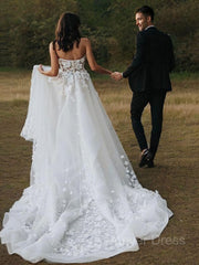 A-Line Sweetheart Court Train Tulle Wedding Dresses For Black girls With Appliques Lace
