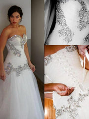 A-Line Sweetheart Floor-Length Tulle Wedding Dresses For Black girls With Rhinestone