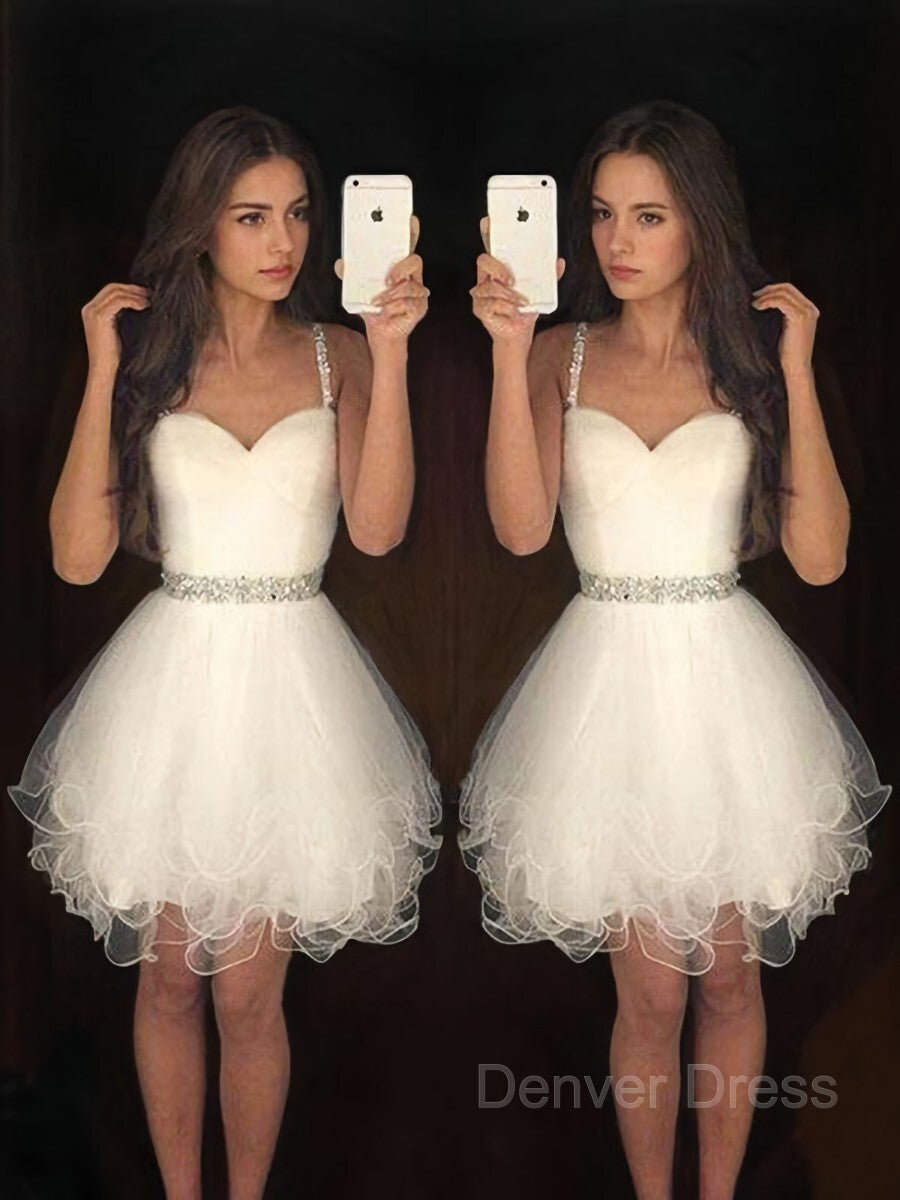 A-Line Sweetheart Short Tulle Homecoming Dresses For Black girls With Beading