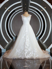 A-Line Sweetheart Sweep Train Lace Wedding Dresses For Black girls with Appliques Lace
