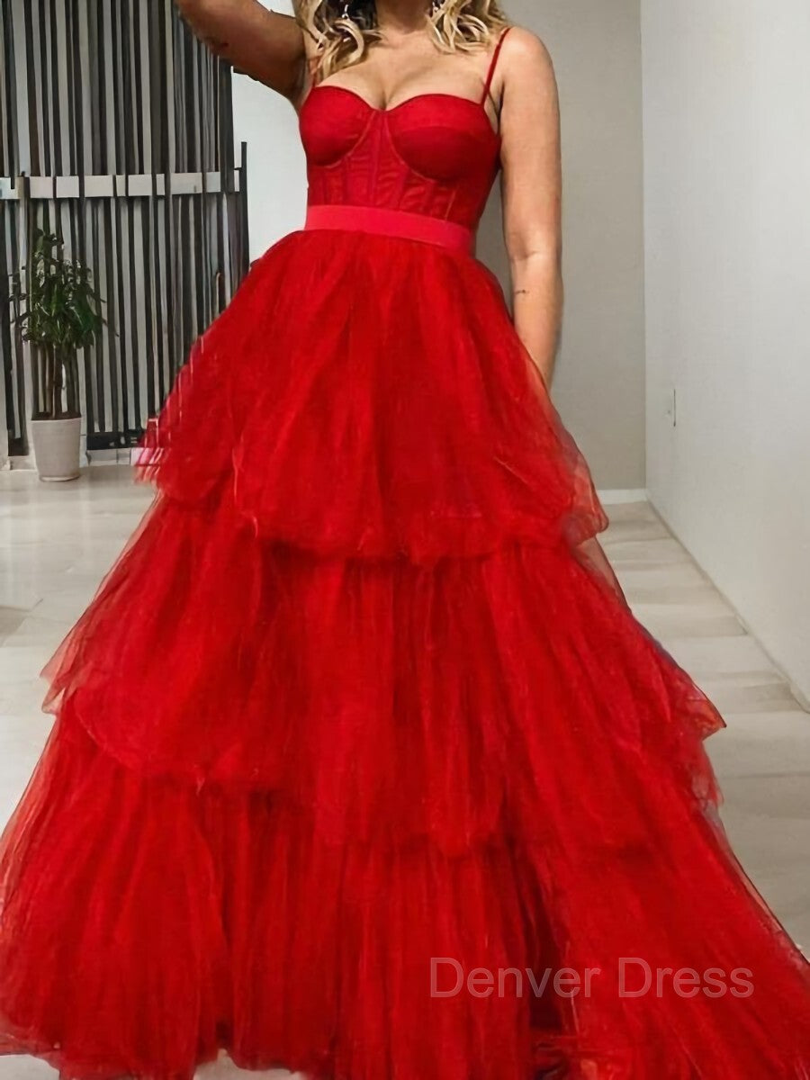 A-Line Sweetheart Sweep Train Tulle Prom Dresses