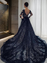 A-Line V-neck Court Train Lace Wedding Dresses For Black girls With Appliques Lace