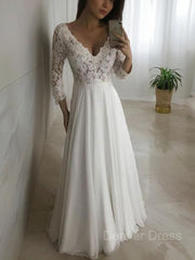 A-Line V-neck Floor-Length Chiffon Wedding Dresses For Black girls With Appliques Lace