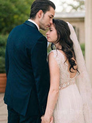 A-Line V-neck Floor-Length Lace Wedding Dresses