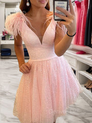 A-Line V-neck Short Homecoming Dresses For Black girls With Ruffles