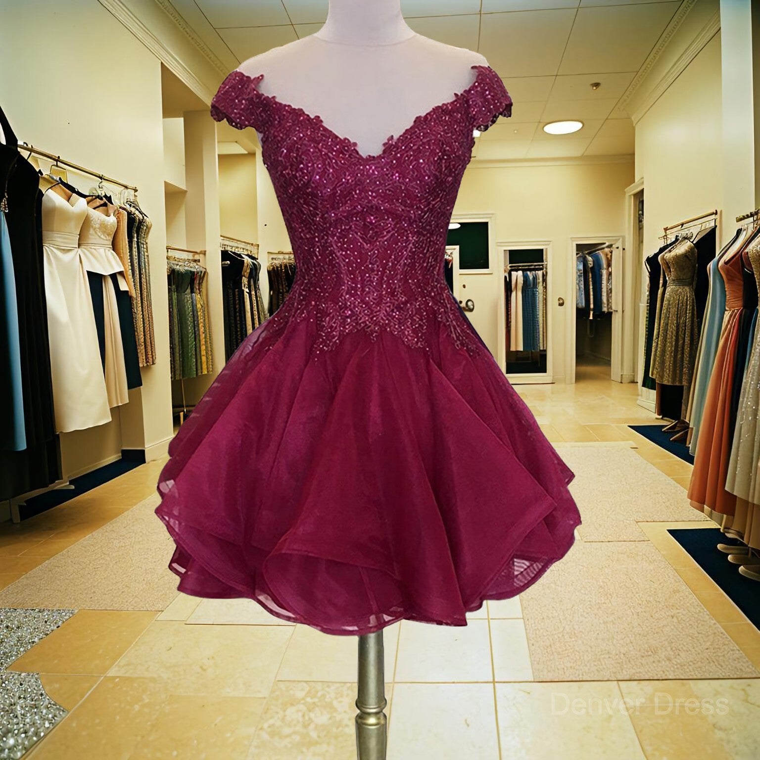 A-Line V-neck Short Organza Homecoming Dresses For Black girls With Beading