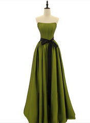 A-line Satin Green Long Party Dress Outfits For Women Formal Dress Outfits For Girls, Green Long Evening Dress Outfits For Women Prom Dress