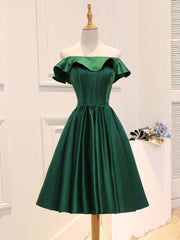 A-Line Satin Green Short Prom Dress Outfits For Girls, Green Homecoming Dress