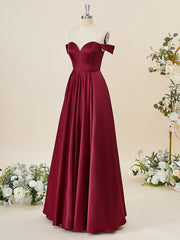 A-line Satin Off-the-Shoulder Floor-Length Bridesmaid Dress