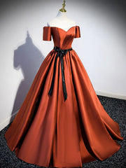 A Line Satin Orange Long Prom Dresses For Black girls For Women, Orange Formal Bridesmaid Dresses