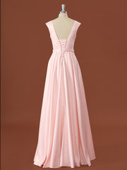 A-line Satin V-neck Floor-Length Bridesmaid Dress