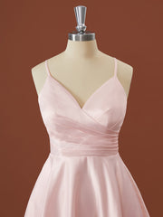 A-line Satin V-neck Pleated Short/Mini Bridesmaid Dress
