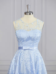 A-line Scoop Ruffles Asymmetrical Lace Dress