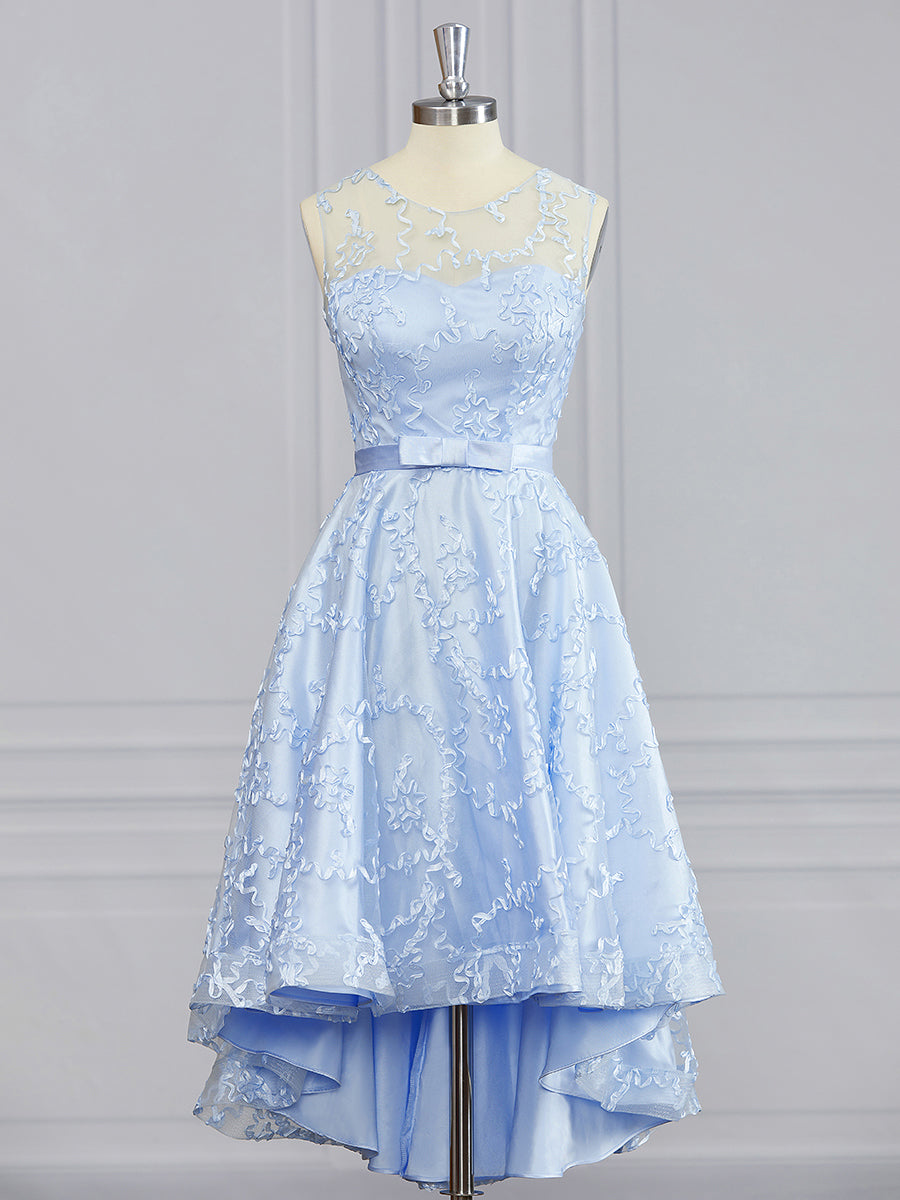 A-line Scoop Ruffles Asymmetrical Lace Dress