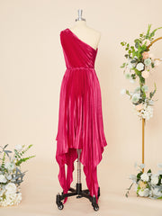A-line Silk Like Satin One-Shoulder Pleated Tea-Length Dress