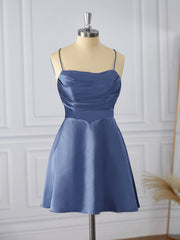 A-line Silk Like Satin Spaghetti Straps Pleated Short/Mini Dress