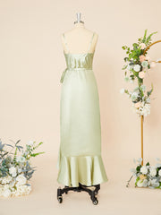 A-line Silk Like Satin V-neck Ruffles Asymmetrical Dress