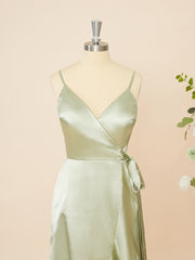 A-line Silk Like Satin V-neck Ruffles Asymmetrical Dress