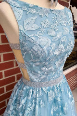 A-line Sky Blue Prom Dress Outfits For Women Long Sleeveless Graduation Gown,Prom Dresses
