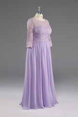 Lilac A-Line 3/4 Sleeves Scoop Lace Prom Dress