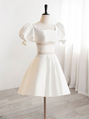 A-Line Square Neckline Ivory Short Prom Dress Outfits For Girls, Cute lvory Homecoming Dress