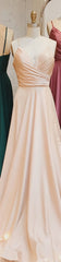 A-Line Straps Ruched Long Bridesmaid Dress Outfits For Women Formal Dresses