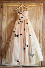 A-Line Sweetheart 3D Butterfly Appliques Prom Dress Outfits For Women Long Formal Gown