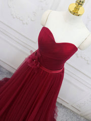 A-Line Sweetheart Neck Burgundy Long Prom Dress Outfits For Girls, Burgundy Bridesmaid Dress