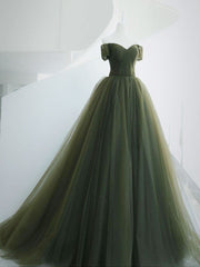 A-Line Sweetheart Neck Green Long Prom Dress Outfits For Girls, Sweep Train Green Formal Dress