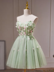 A- Line Sweetheart Neck Tulle Green Short Prom Dress Outfits For Girls, Green Homecoming Dresses
