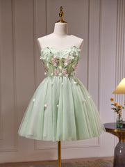 A- Line Sweetheart Neck Tulle Green Short Prom Dress Outfits For Girls, Green Homecoming Dresses