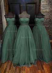 A Line Sweetheart Spaghetti Straps Long Floor Length Glitter Prom Dress Outfits For Women With Pockets