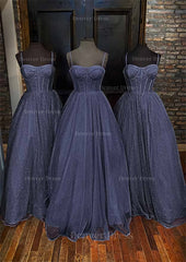 A Line Sweetheart Spaghetti Straps Long Floor Length Glitter Prom Dress Outfits For Women With Pockets