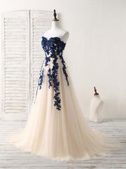 A-Line Sweetheart Tulle Lace Applique Long Prom Dress Outfits For Girls, Bridesmaid Dress