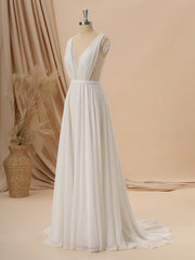 A-line Taffeta V-neck Appliques Lace Sweep Train Wedding Dress