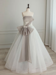 A-Line Tulle White Long Prom Dress Outfits For Girls, White Formal Party Dress