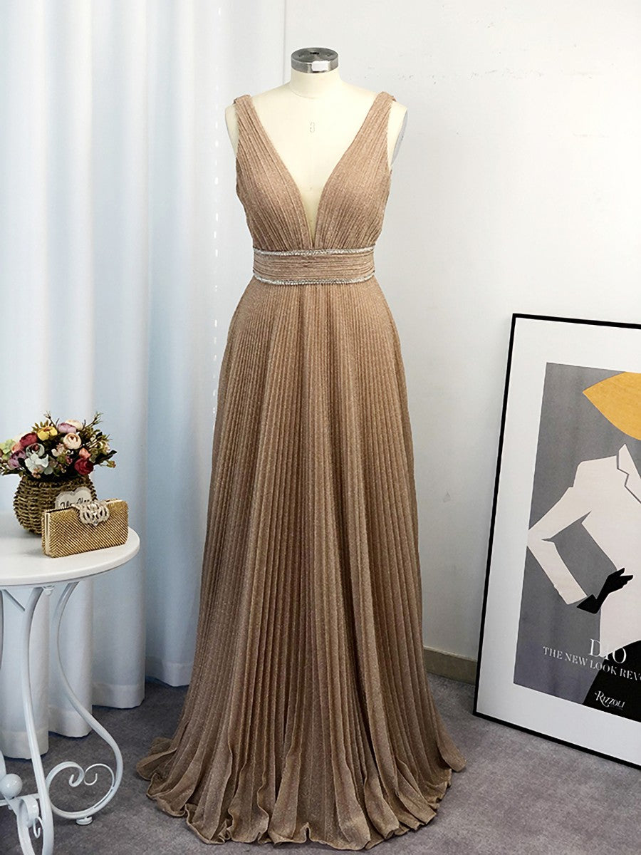 A-line V-neck Ruffles Floor-Length Dress