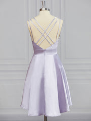 A-line V-neck Ruffles Short/Mini Elastic Woven Satin Dress