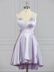 A-line V-neck Ruffles Short/Mini Elastic Woven Satin Dress