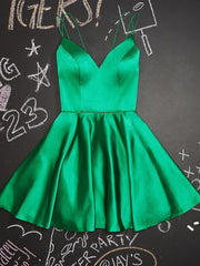 A Line V Neck Short Green Prom Dresses For Black girls For Women, Short Green V Neck Formal Homecoming Dresses