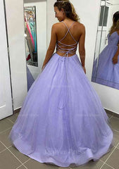 A Line V Neck Spaghetti Straps Long Floor Length Glitter Prom Dress Outfits For Women With Pockets