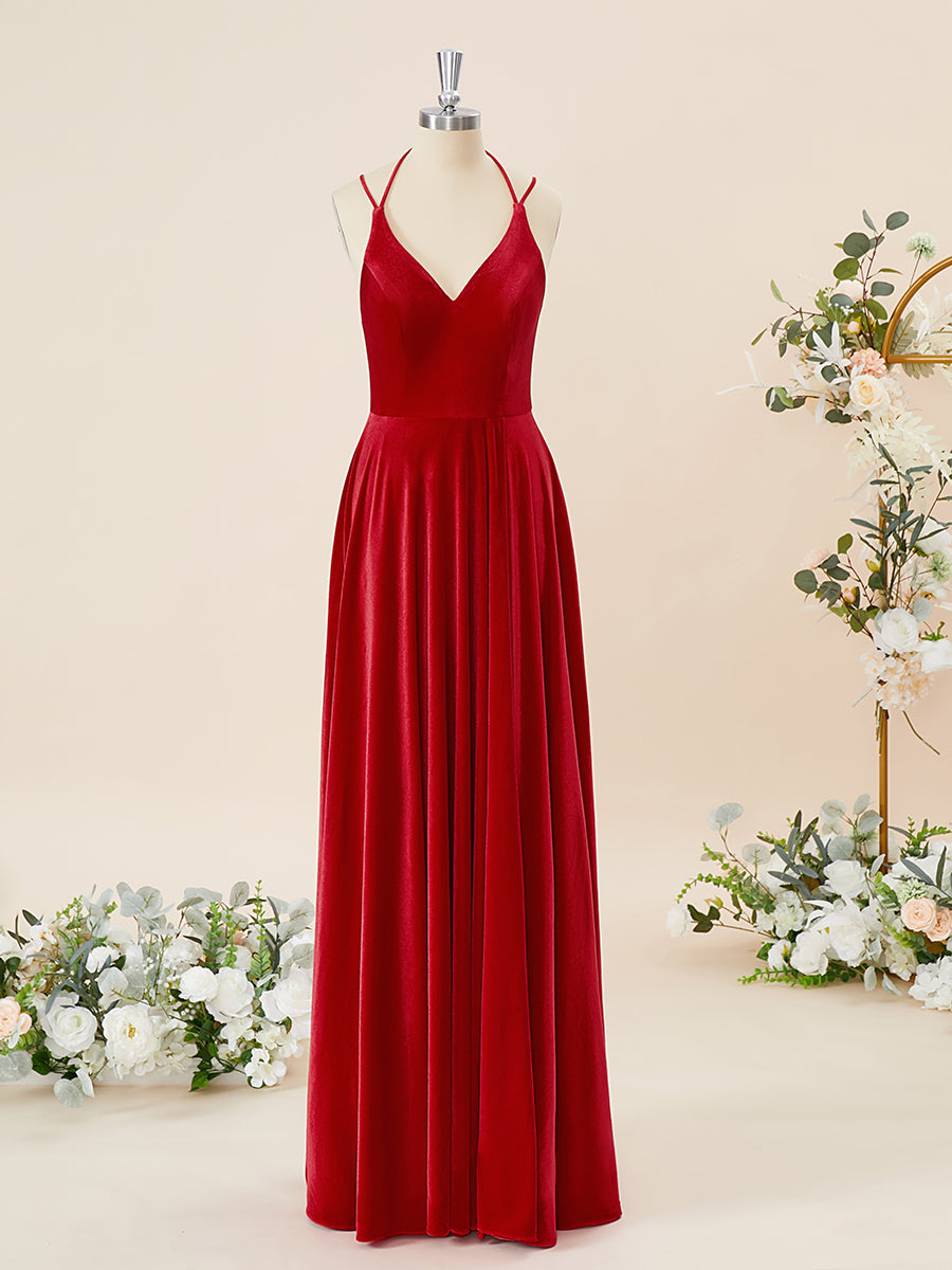 A-line Velvet V-neck Floor-Length Bridesmaid Dress